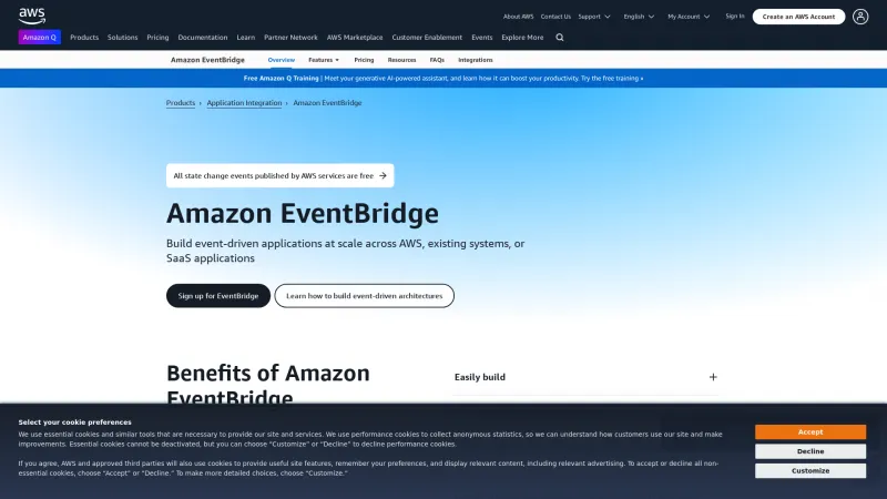 Homepage of Amazon EventBridge