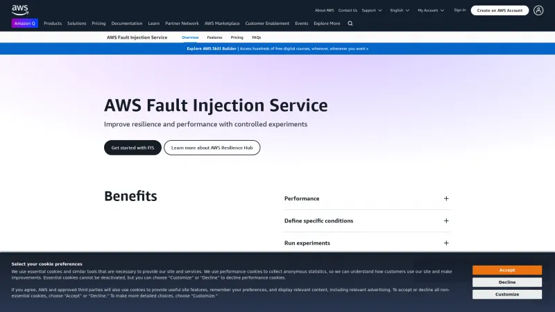 Homepage of AWS Fault Injection Service