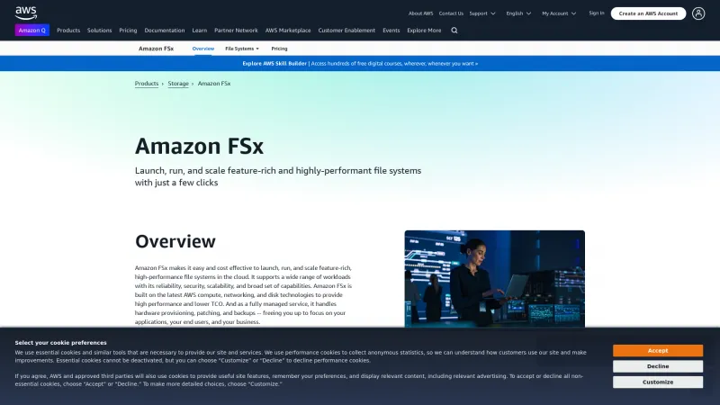 Homepage of Amazon FSx