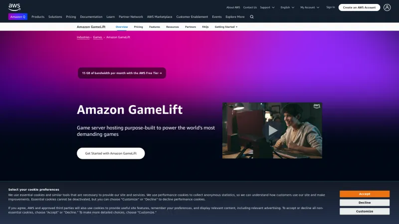 Homepage of Amazon GameLift