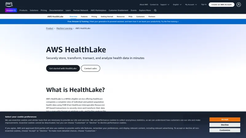 Homepage of Amazon HealthLake