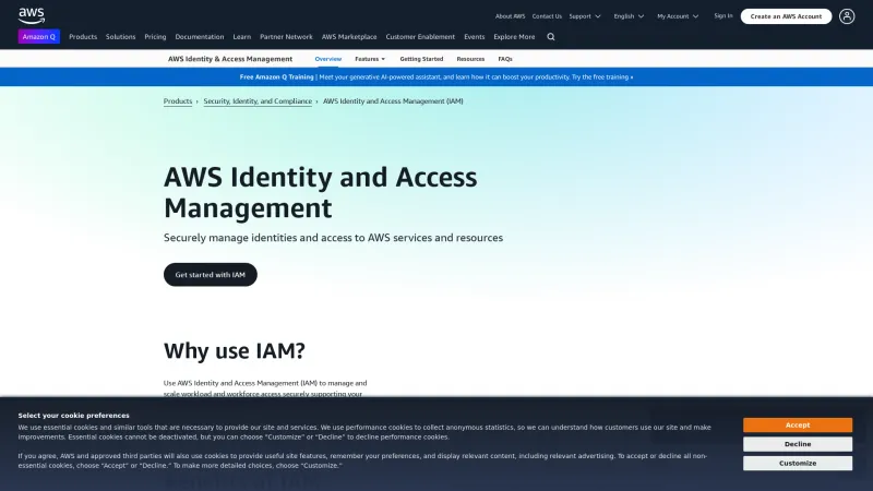 Homepage of AWS Identity and Access Management (IAM)