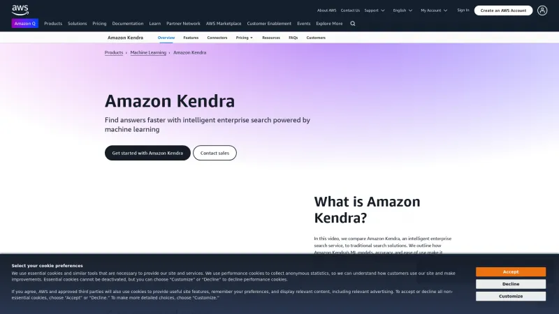 Homepage of Amazon Kendra