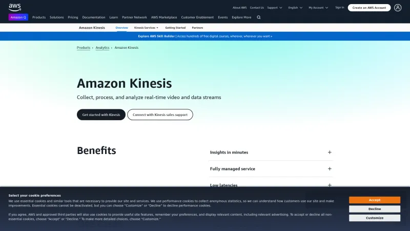 Homepage of Amazon Kinesis