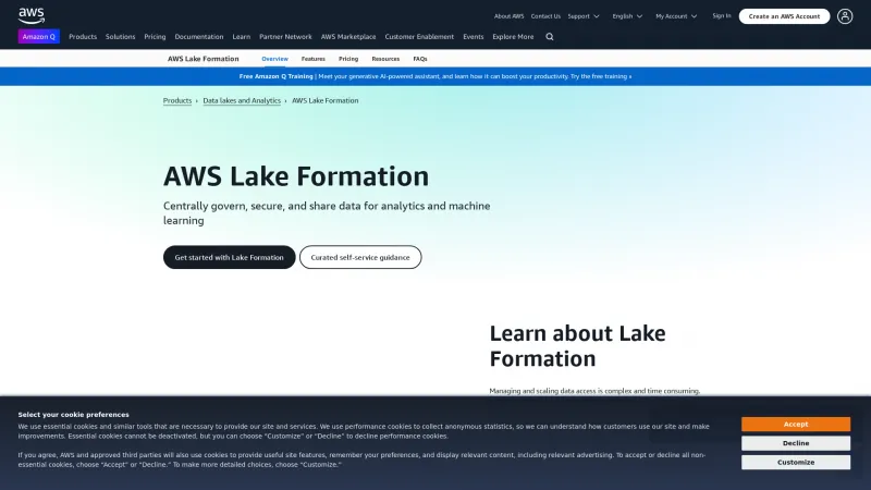 Homepage of AWS Lake Formation