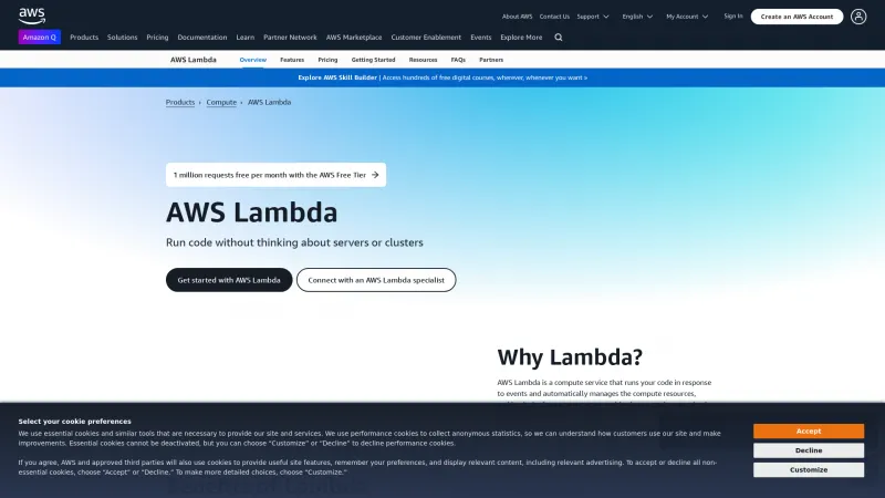 Homepage of AWS Lambda