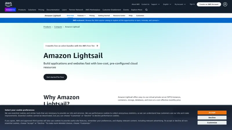 Homepage of Amazon Lightsail