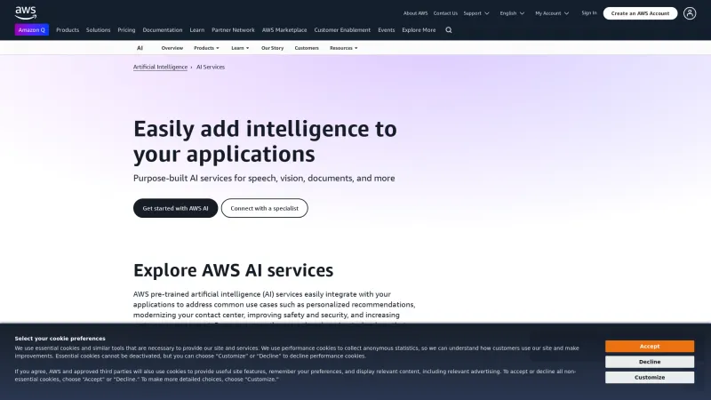 Homepage of AWS AI Services