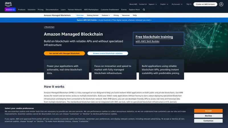 Homepage of Amazon Managed Blockchain