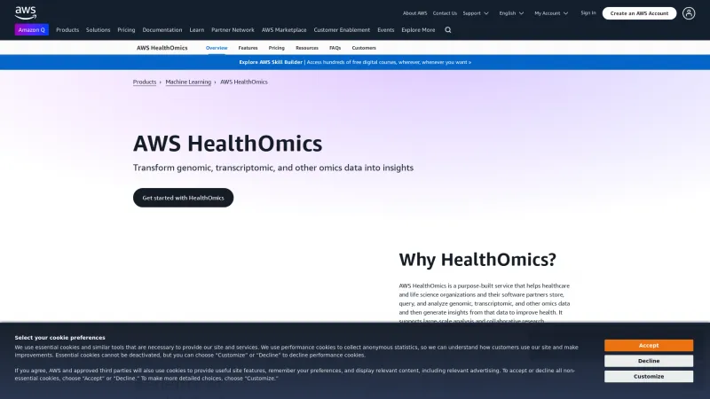 Homepage of Amazon Omics