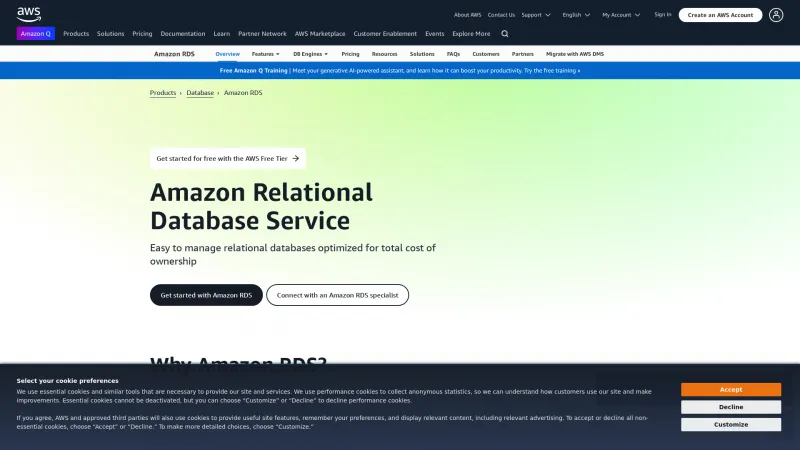 Homepage of Amazon RDS