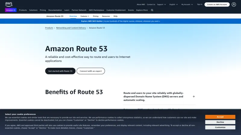 Homepage of Amazon Route 53