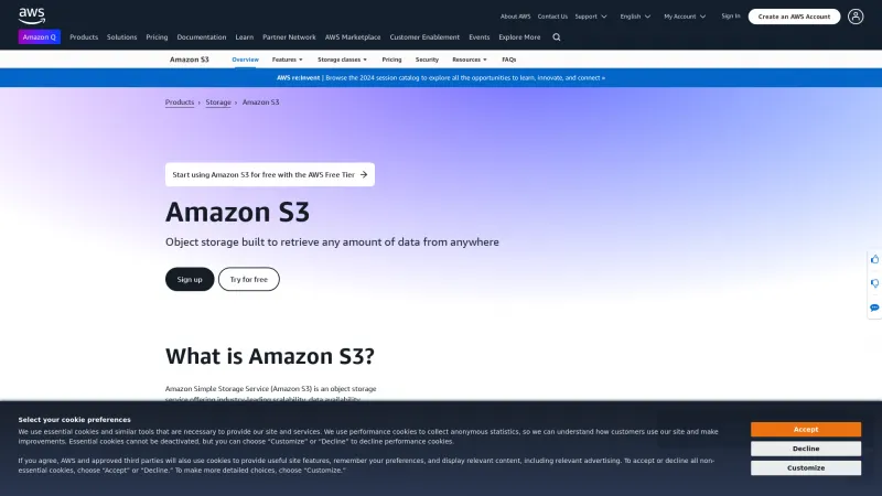 Homepage of Amazon S3