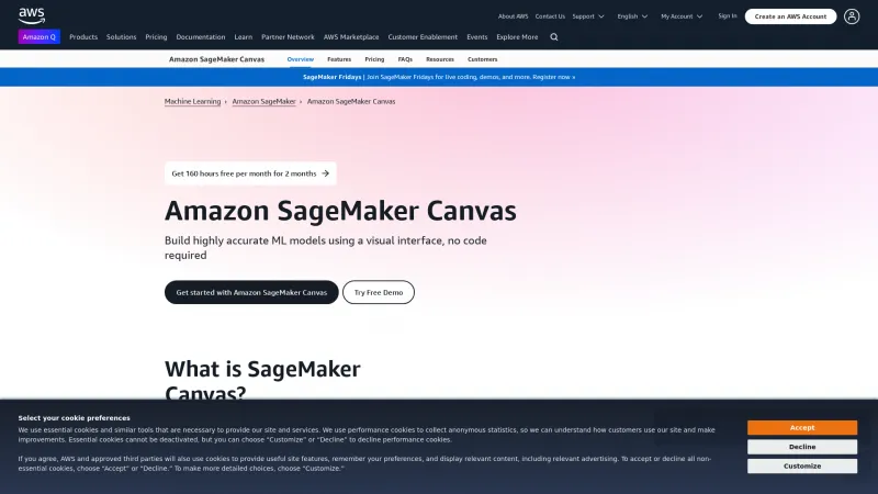 Homepage of Amazon SageMaker Canvas