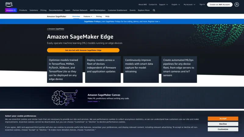 Homepage of Amazon SageMaker Edge