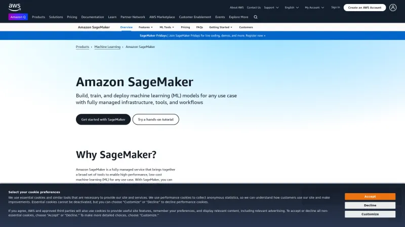 Homepage of Amazon SageMaker