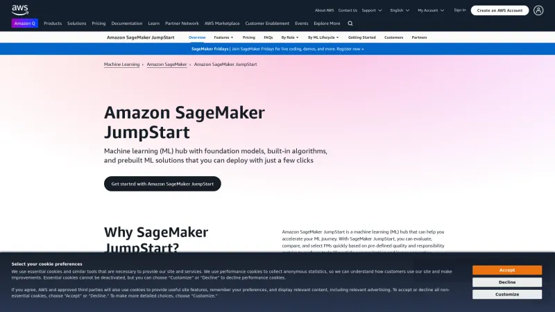 Homepage of Amazon SageMaker JumpStart