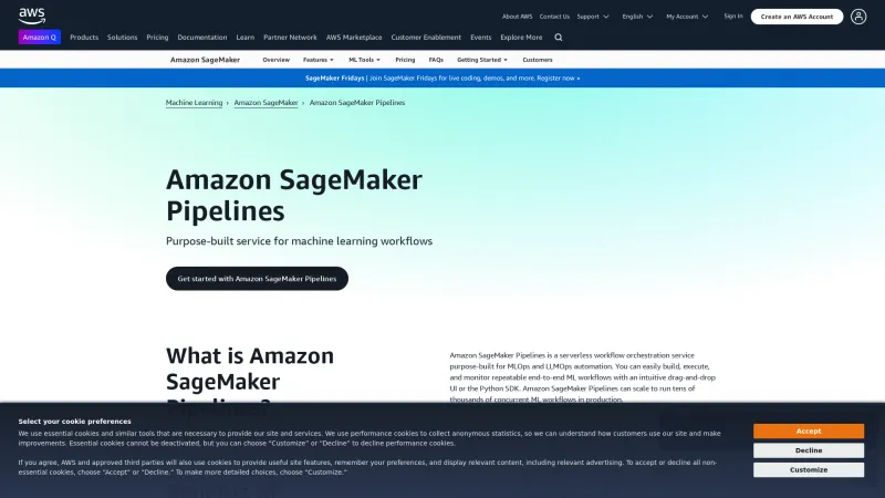 Homepage of Amazon SageMaker Pipelines