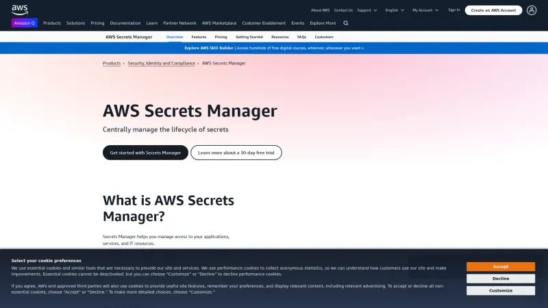 Homepage of AWS Secrets Manager