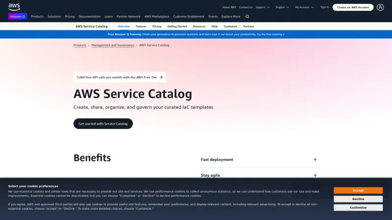 Homepage of AWS Service Catalog