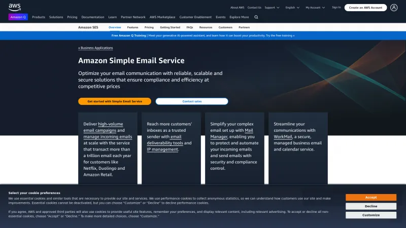 Homepage of Amazon SES