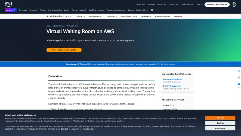 Homepage of AWS Virtual Waiting Room