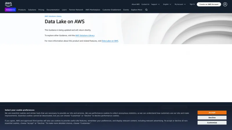 Homepage of Data Lake on AWS