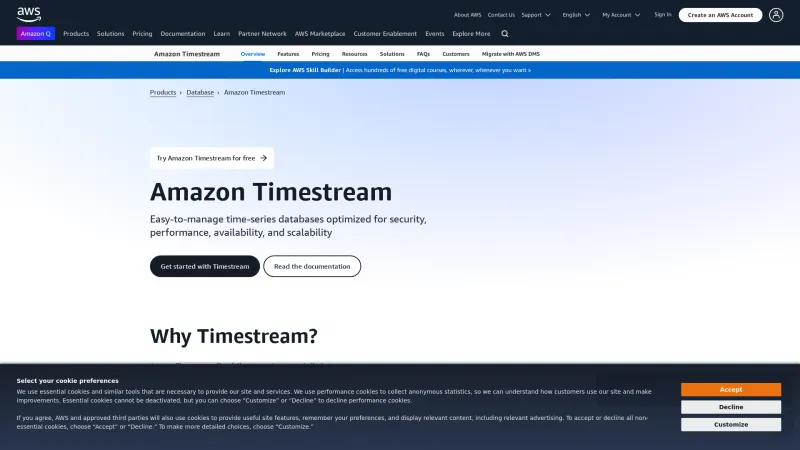 Homepage of Amazon Timestream