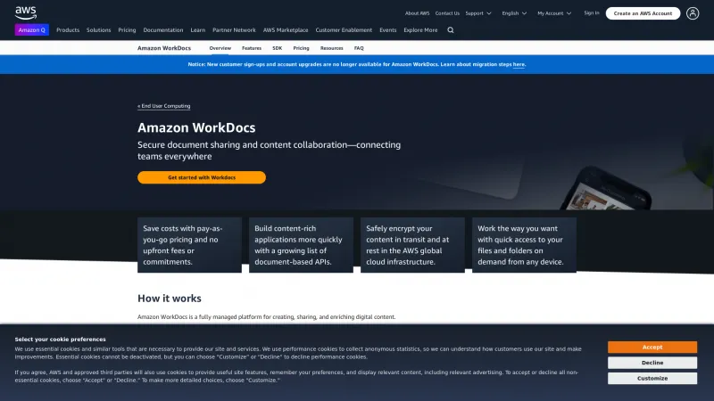 Homepage of Amazon WorkDocs