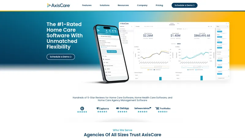 Homepage of AxisCare