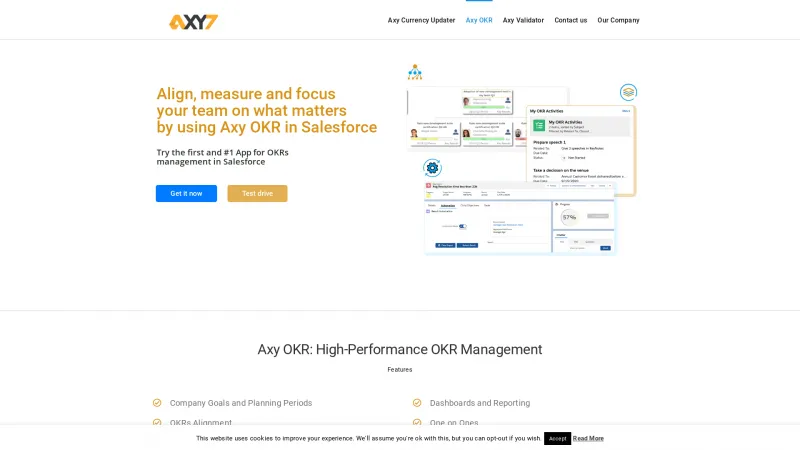 Homepage of Axy OKR