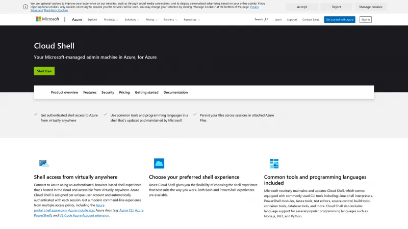 Homepage of Azure Cloud Shell