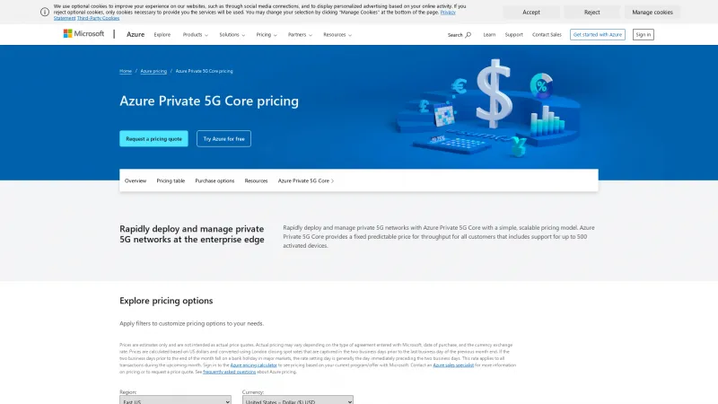 Homepage of Azure Private 5G Core