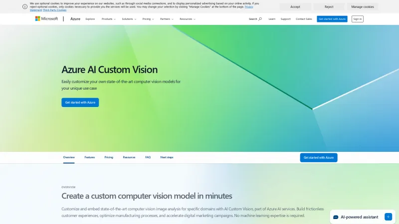 Homepage of Azure AI Custom Vision