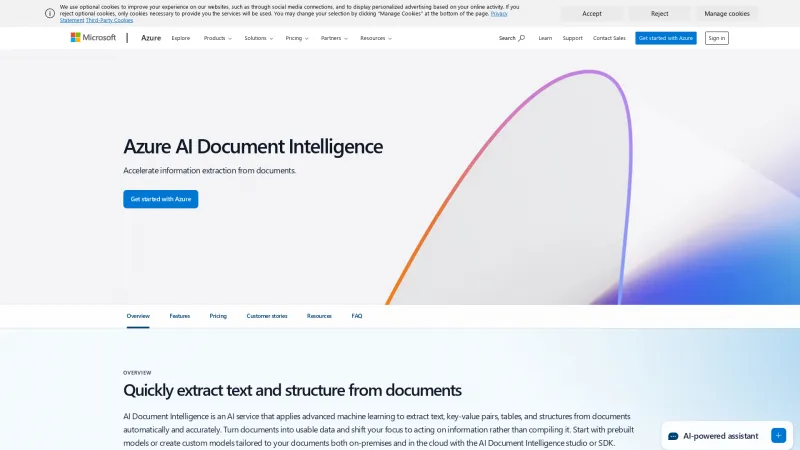 Homepage of Azure AI Document Intelligence