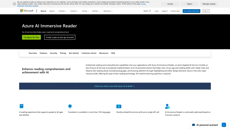 Homepage of Azure AI Immersive Reader