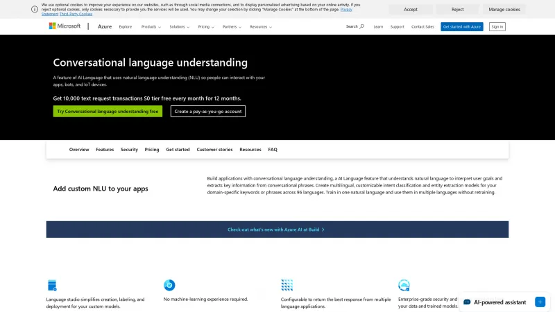 Homepage of Azure CLU