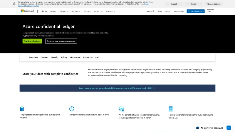 Homepage of Azure Confidential Ledger