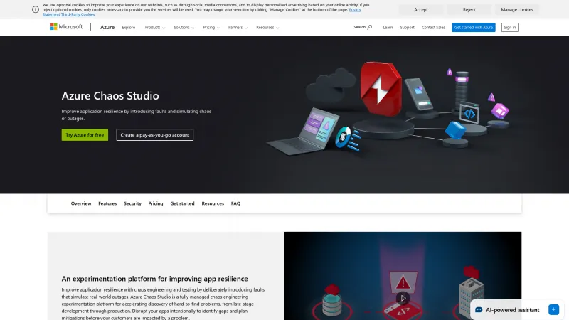 Homepage of Azure Chaos Studio