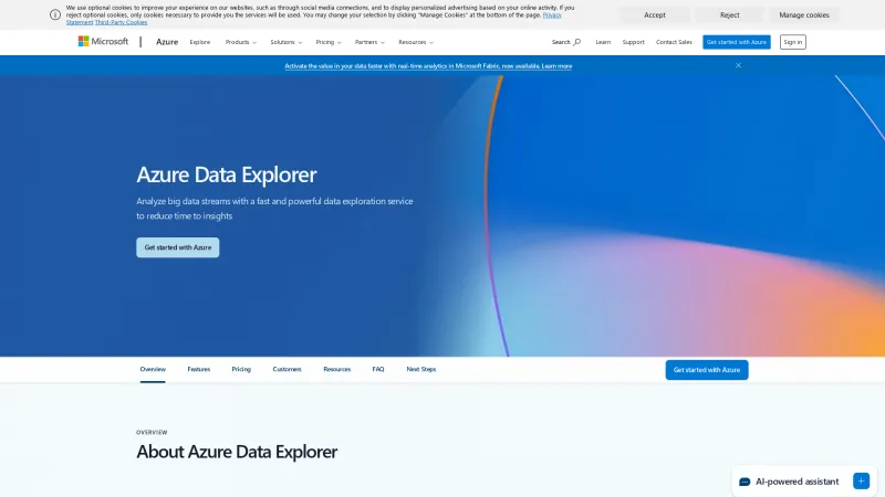 Homepage of Azure Data Explorer