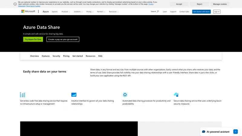 Homepage of Azure Data Share