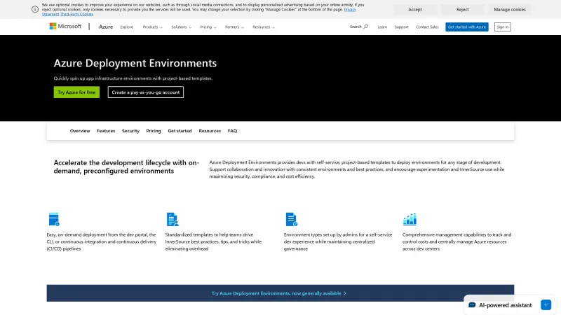 Homepage of Azure Deployment Environments