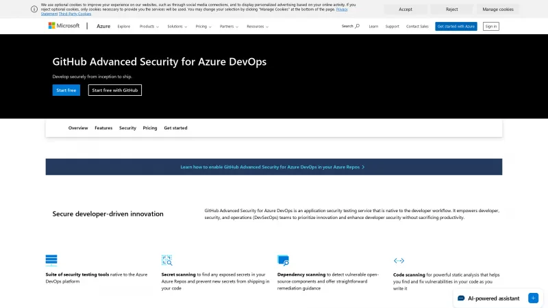 Homepage of GitHub Advanced Security for Azure DevOps