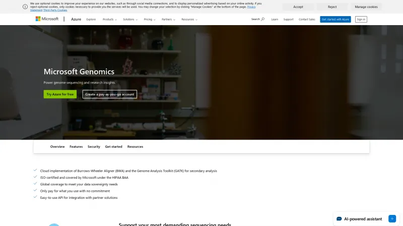 Homepage of Microsoft Genomics