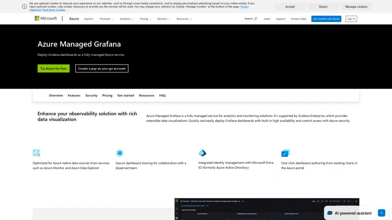 Homepage of Azure Managed Grafana