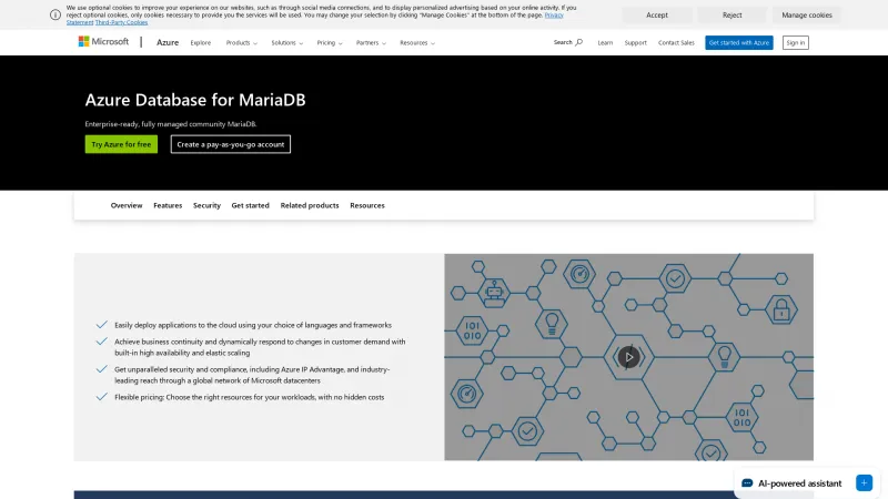 Homepage of Azure Database for MariaDB