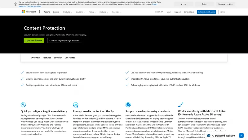 Homepage of Azure Content Protection