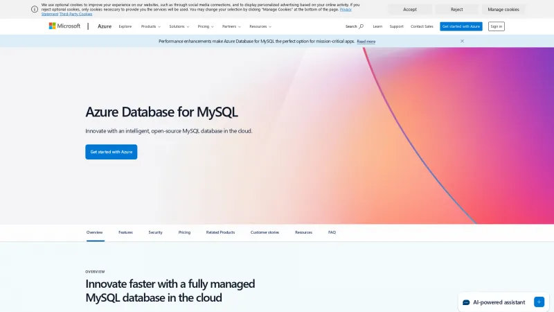 Homepage of Azure Database for MySQL