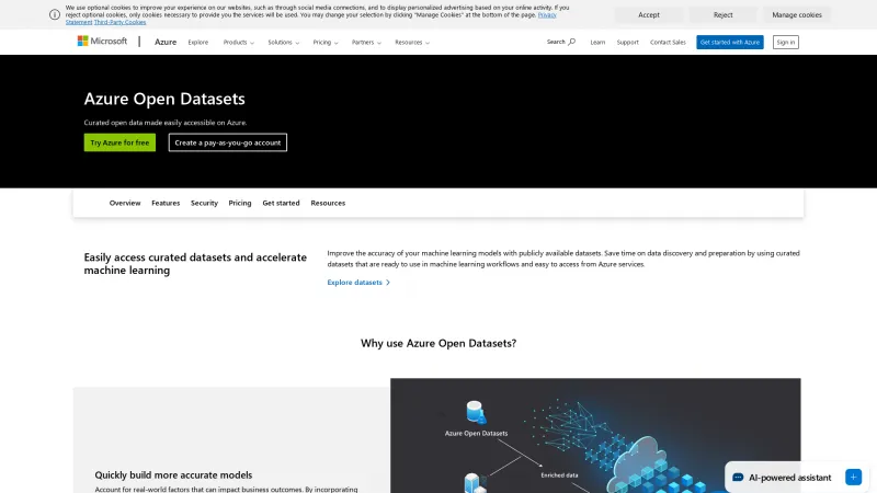 Homepage of Azure Open Datasets