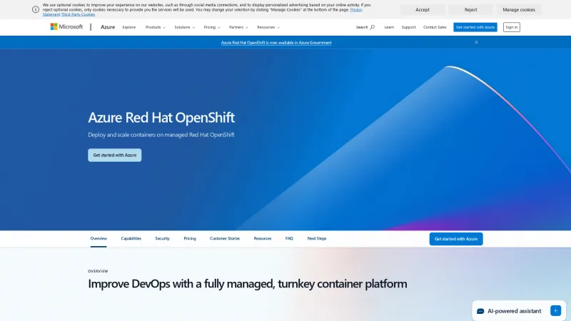 Homepage of Azure Red Hat OpenShift